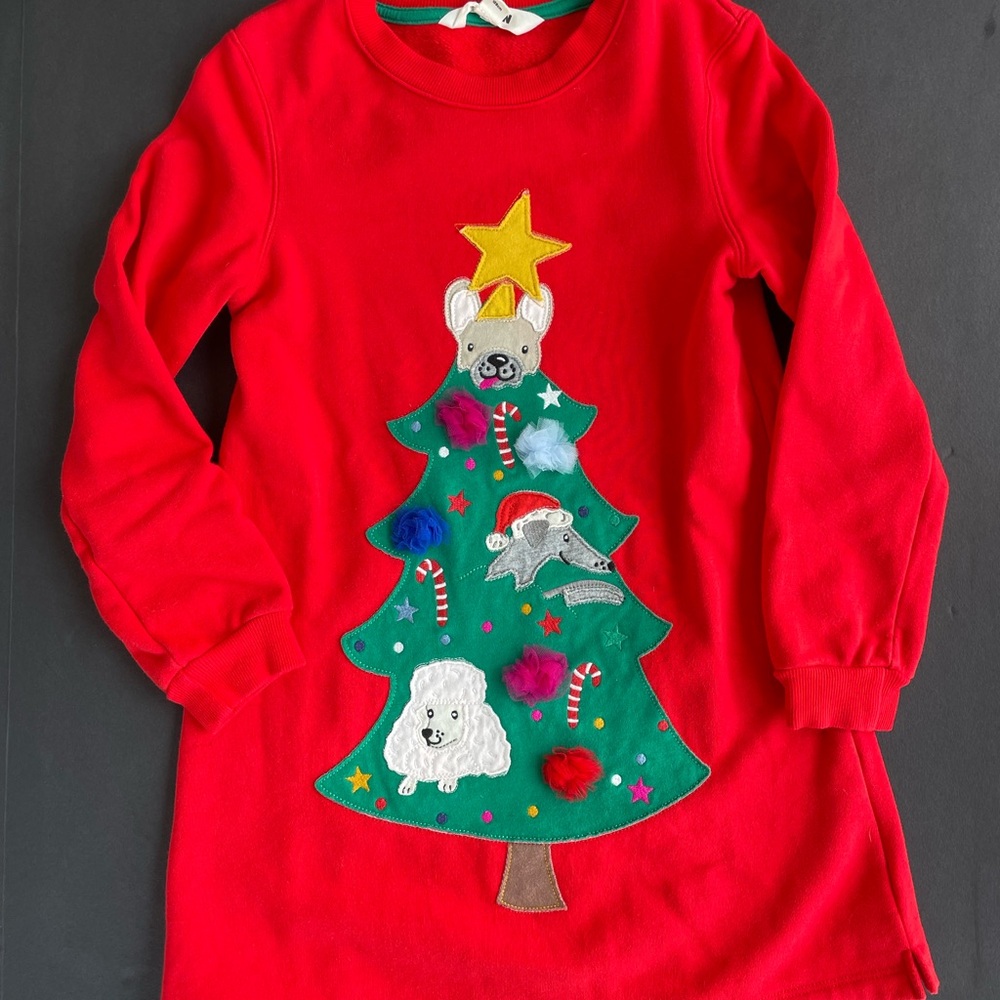 Mini Boden Red and Green Long Sleeve Dress